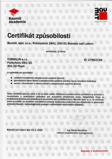 BAUMIT - Certifikát způsobilosti